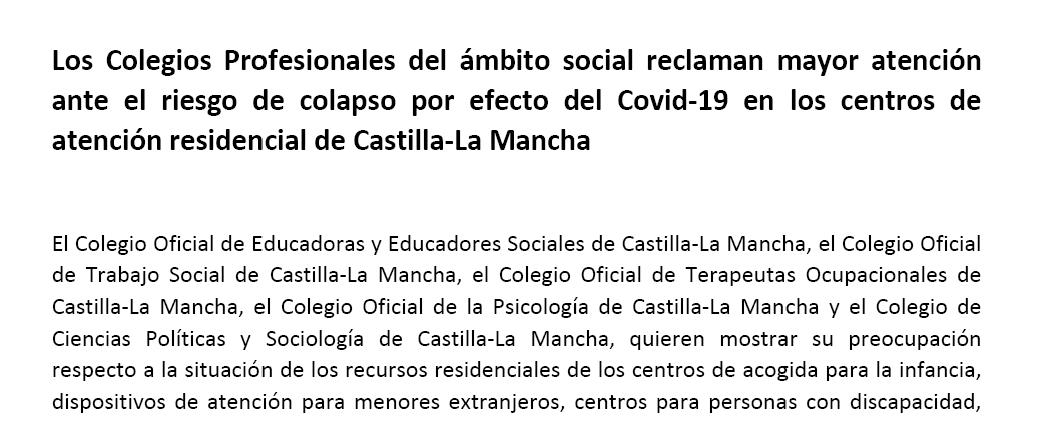miniatura comunicado profesiones sociales clm covid 19 - Comunicado Conjunto Profesiones del ámbito Social de Castilla-La Mancha